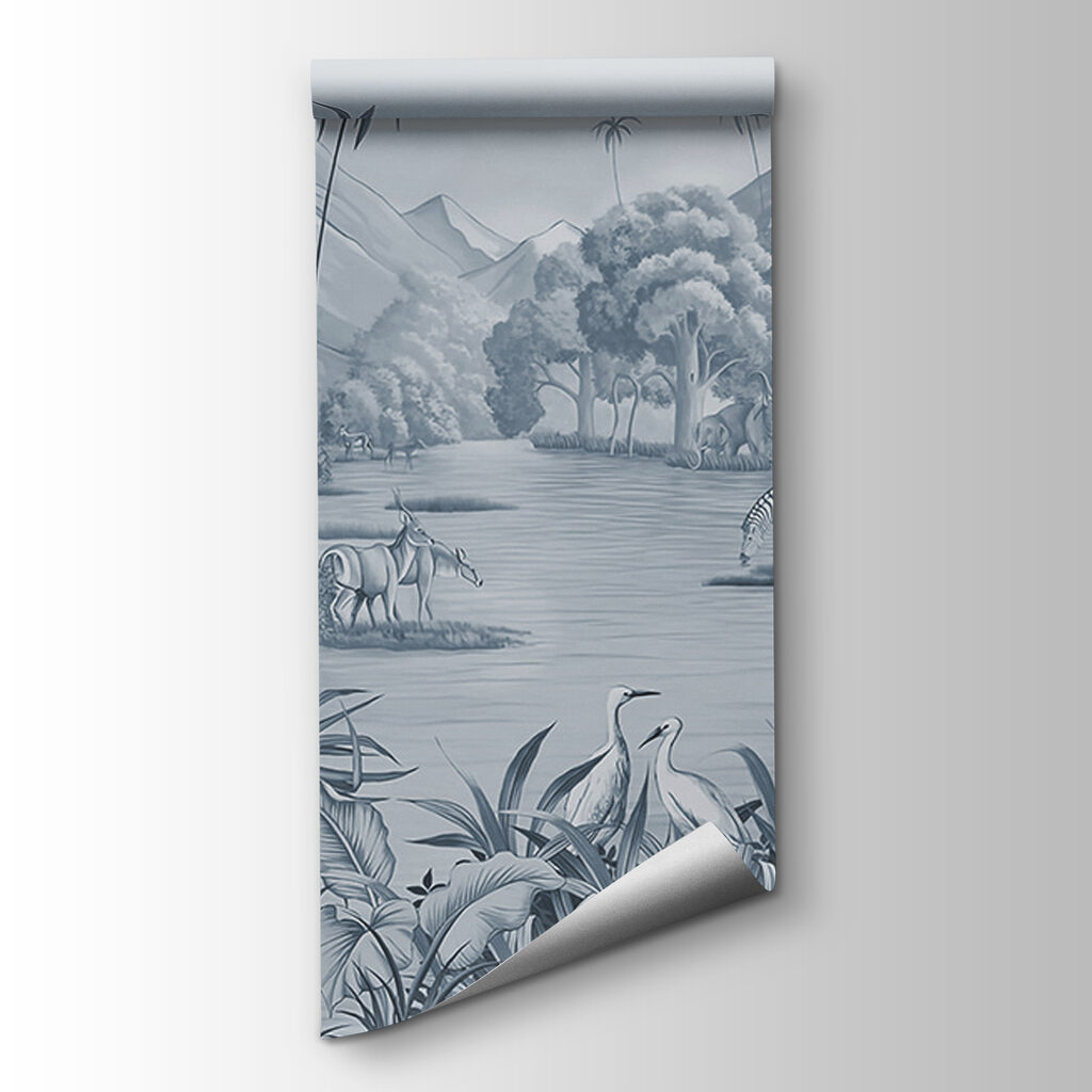 A river with zebras and mountains