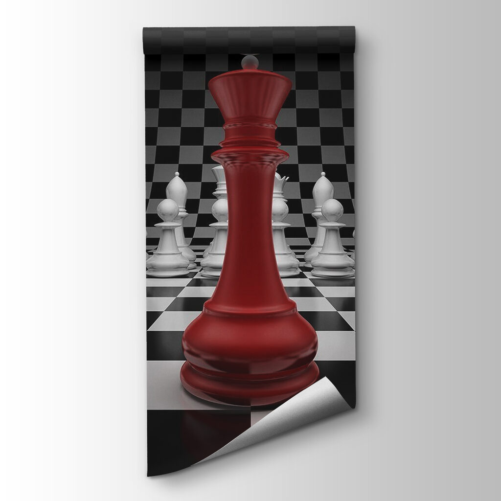 Red and white chess piece