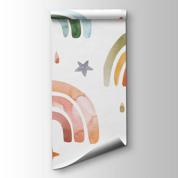 Pattern of watercolor rainbows and stars