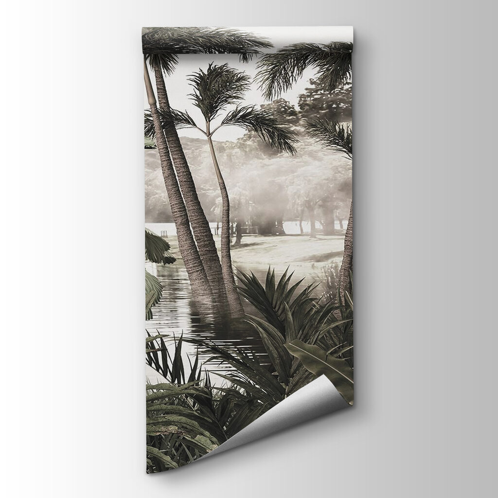 A group of palm trees in water