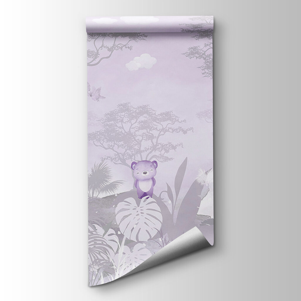 A purple and white background with animals