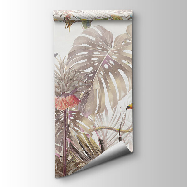 Group of birds on a branch surrounded by tropical plants Group of birds on a branch surrounded by tropical plants