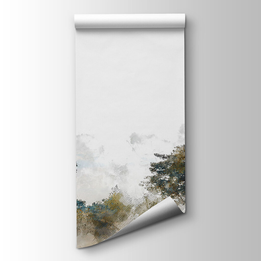 Watercolor of trees and clouds