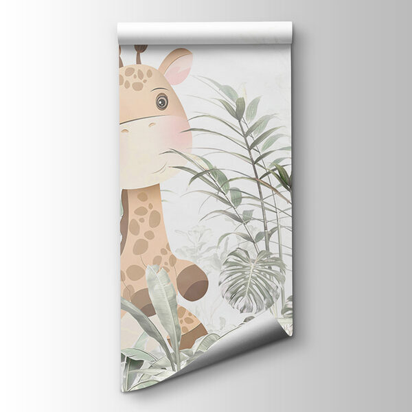 Giraffe and panda in a forest