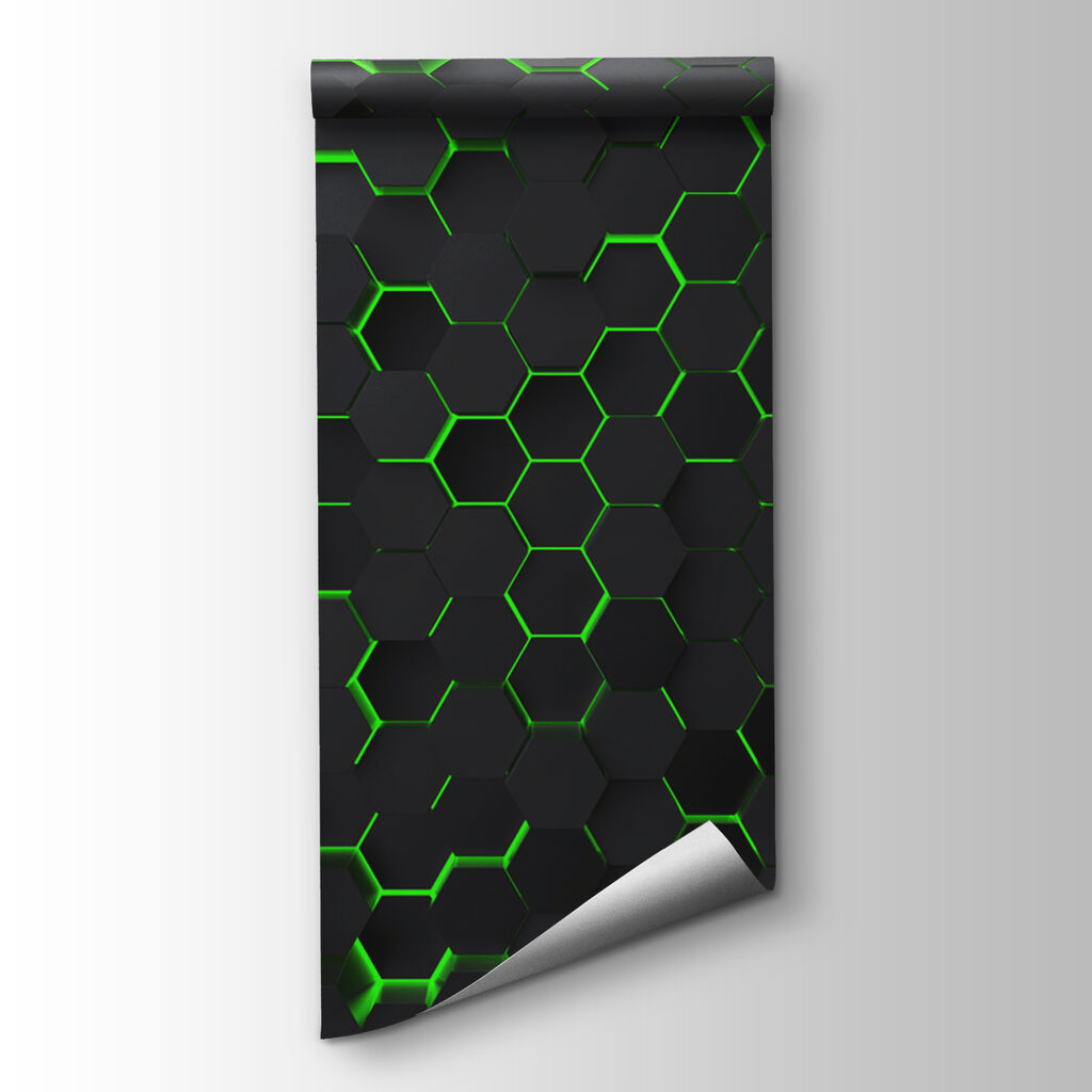 A black hexagons with green lights A black hexagons with green lights