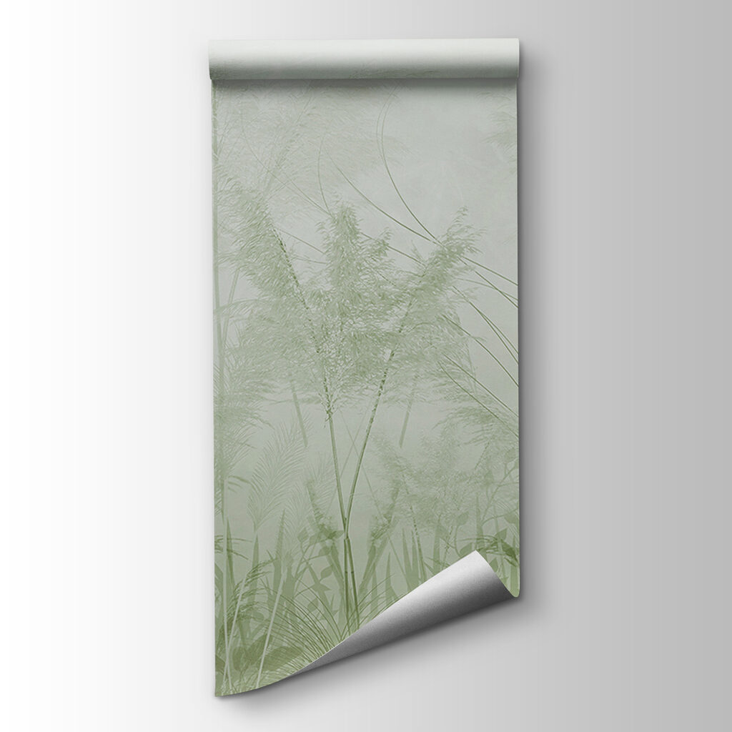 A foggy field of grass