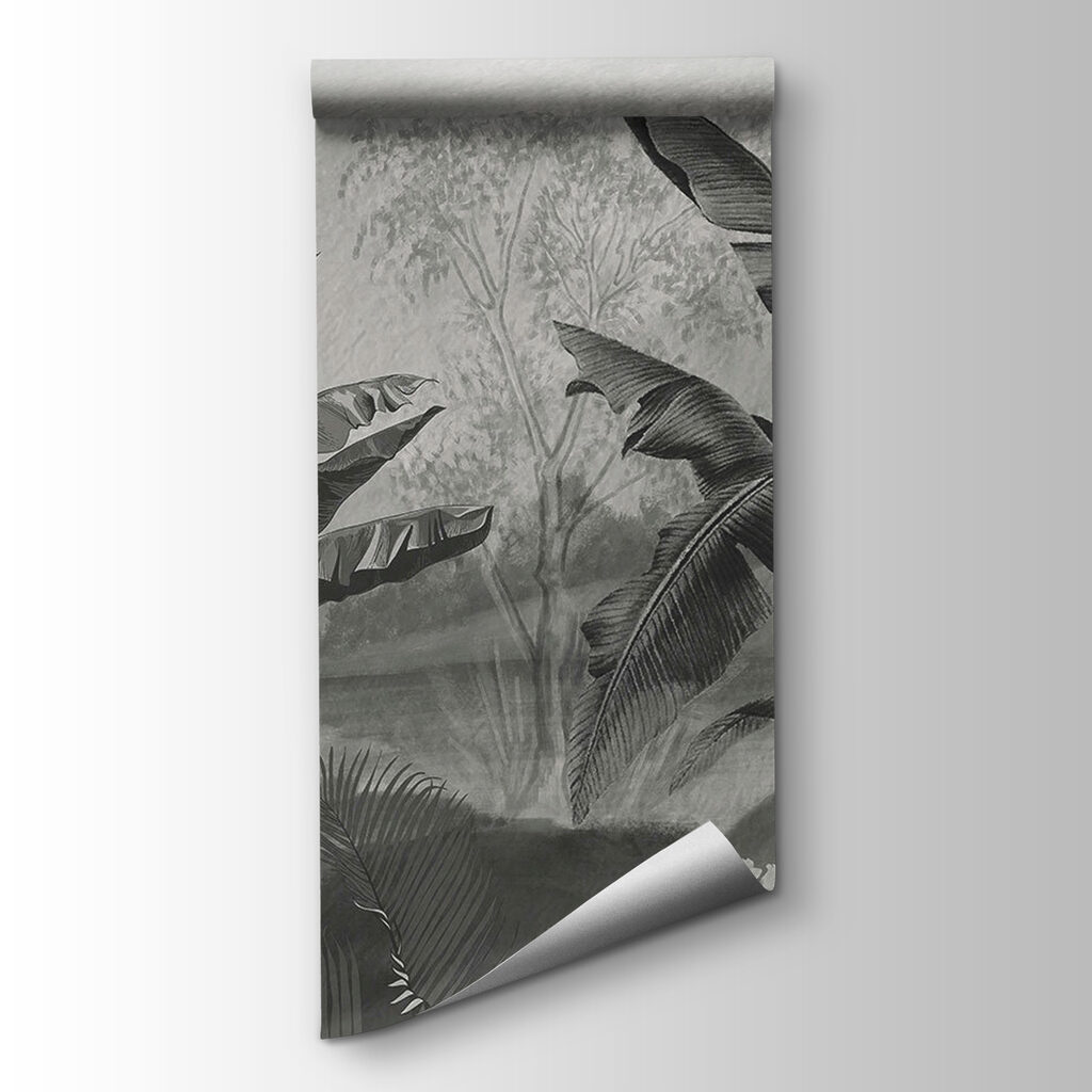 Black and white image of a tropical forest