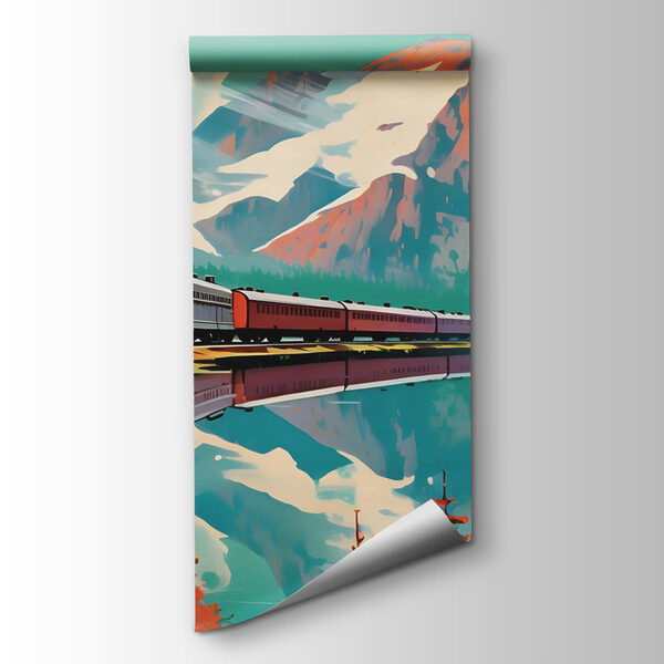 Train on the tracks by a lake Train on the tracks by a lake