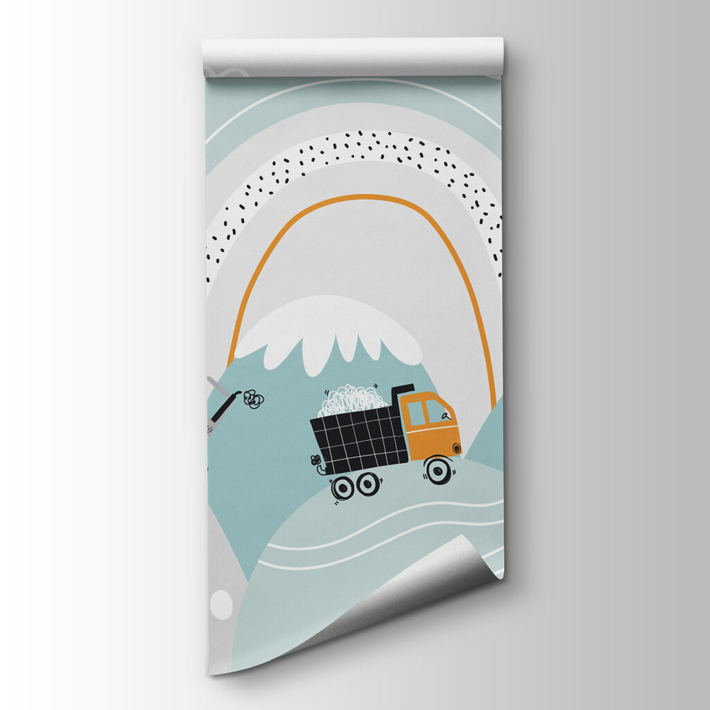 Cartoon of vehicles and a rainbow Cartoon of vehicles and a rainbow