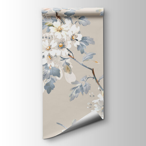 Floral pattern of white flowers and blue leaves Floral pattern of white flowers and blue leaves