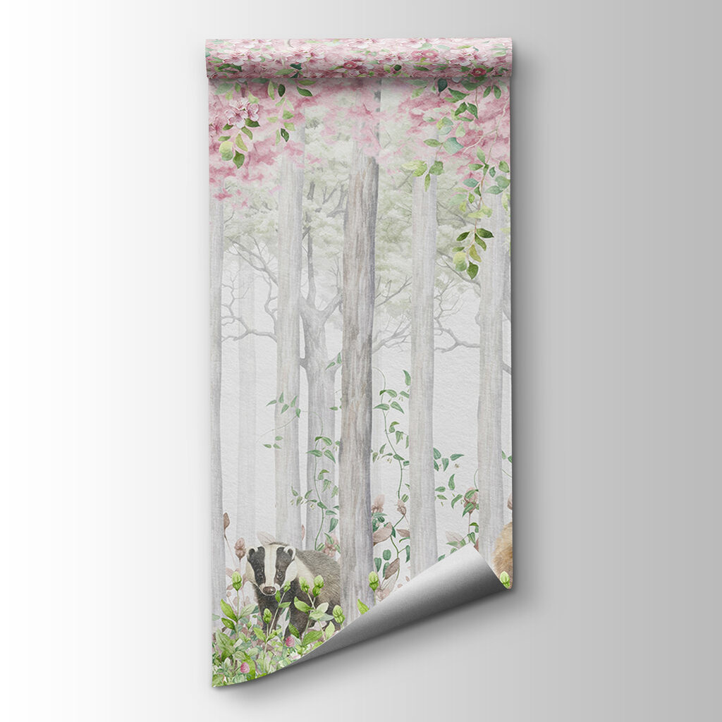 A painting of animals in the woods A painting of animals in the woods