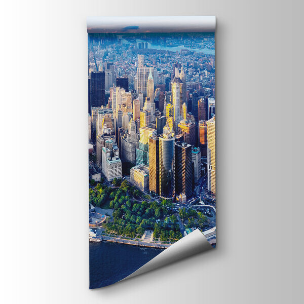 A city with many tall buildings and a body of water A city with many tall buildings and a body of water