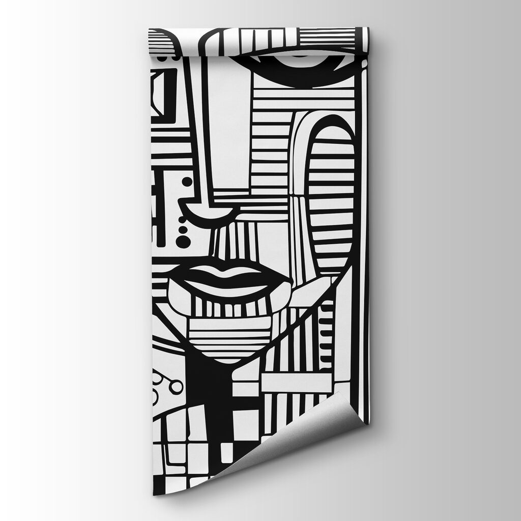 A black and white drawing of a woman's face