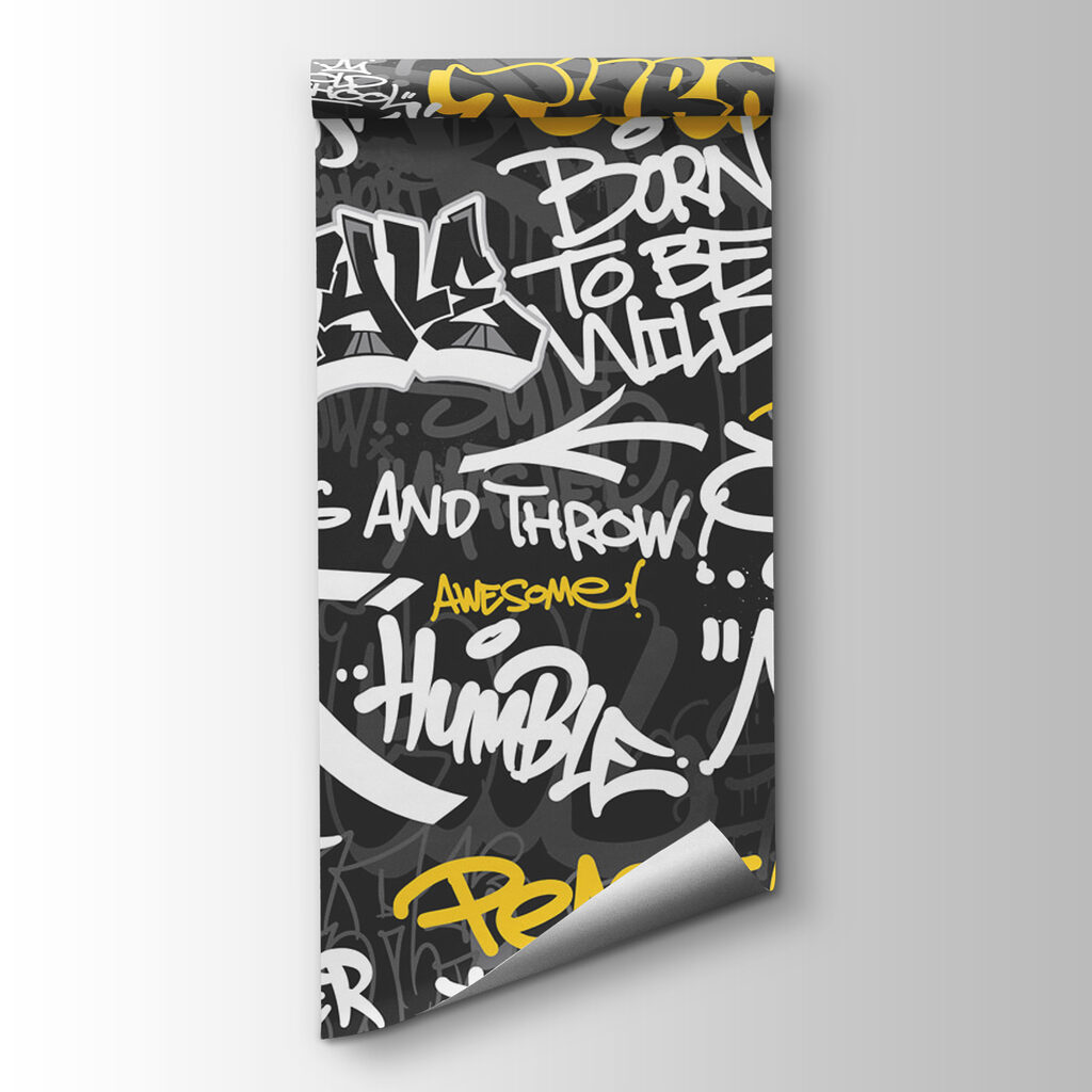 A black and yellow graffiti A black and yellow graffiti