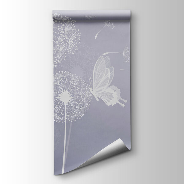 A white dandelions with butterflies flying