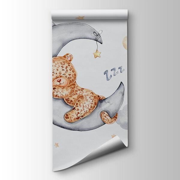 A teddy bear sleeping on the moon