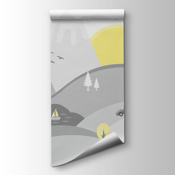 A cartoon of cars and trucks on a hill