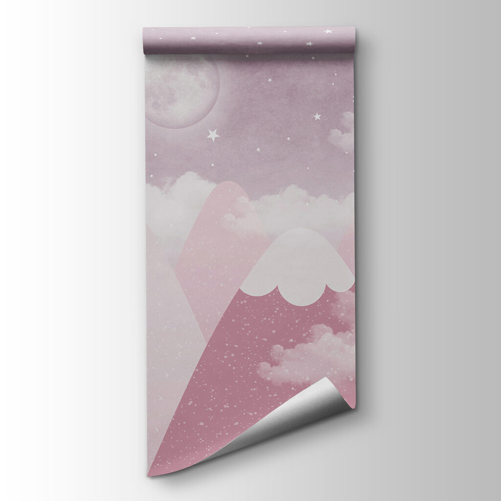 A moon and clouds over mountains