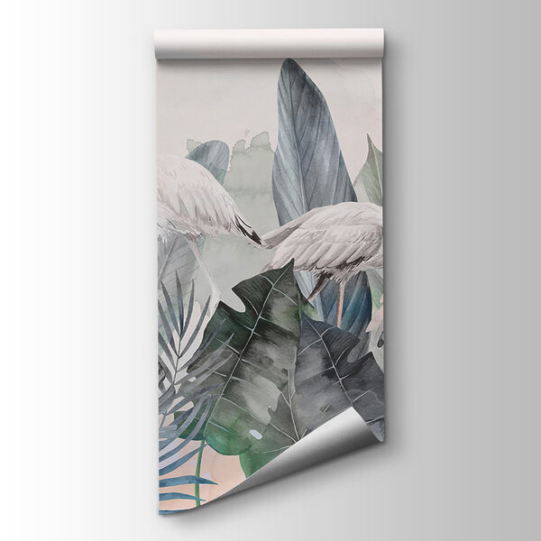 A group of flamingos and leaves A group of flamingos and leaves