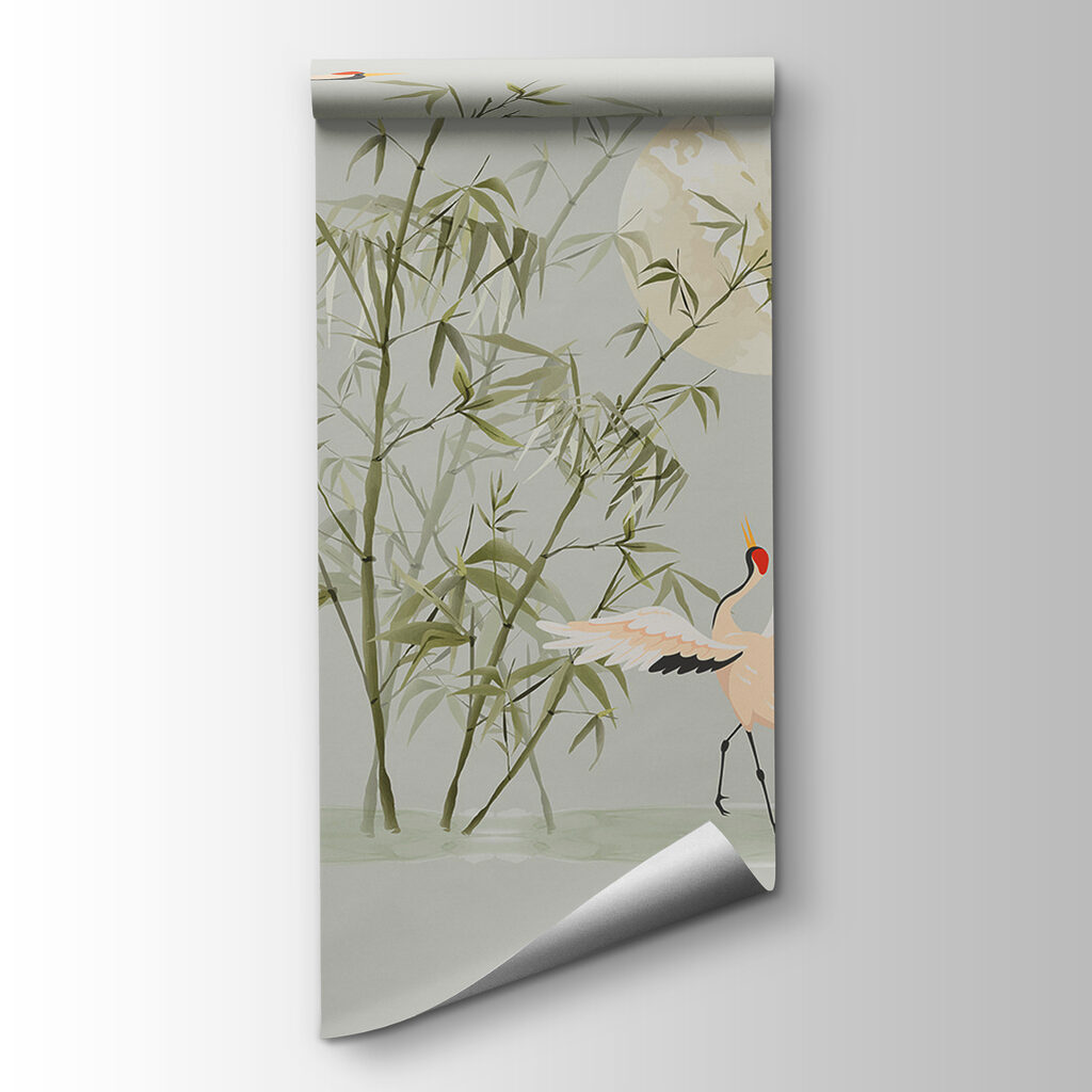 A wallpaper with birds and bamboo