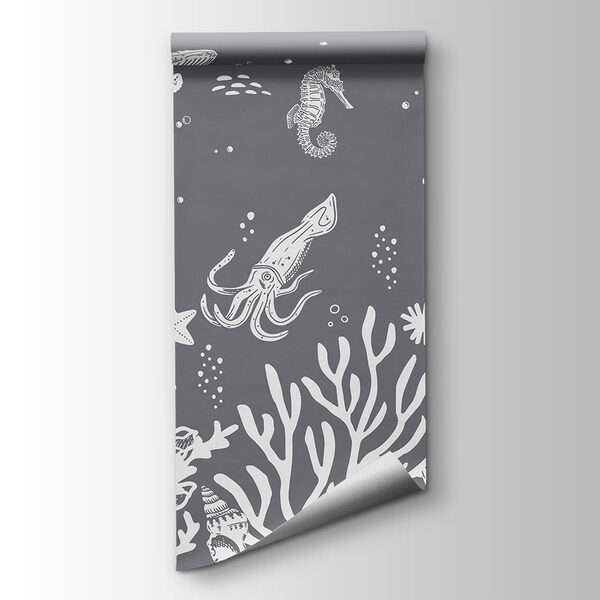 A white sea creatures on a gray background