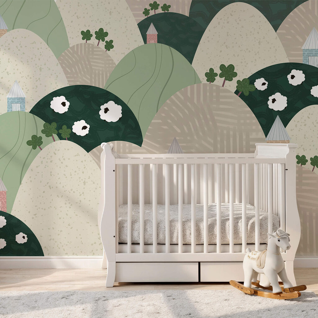 Krajina s kopci a květinami