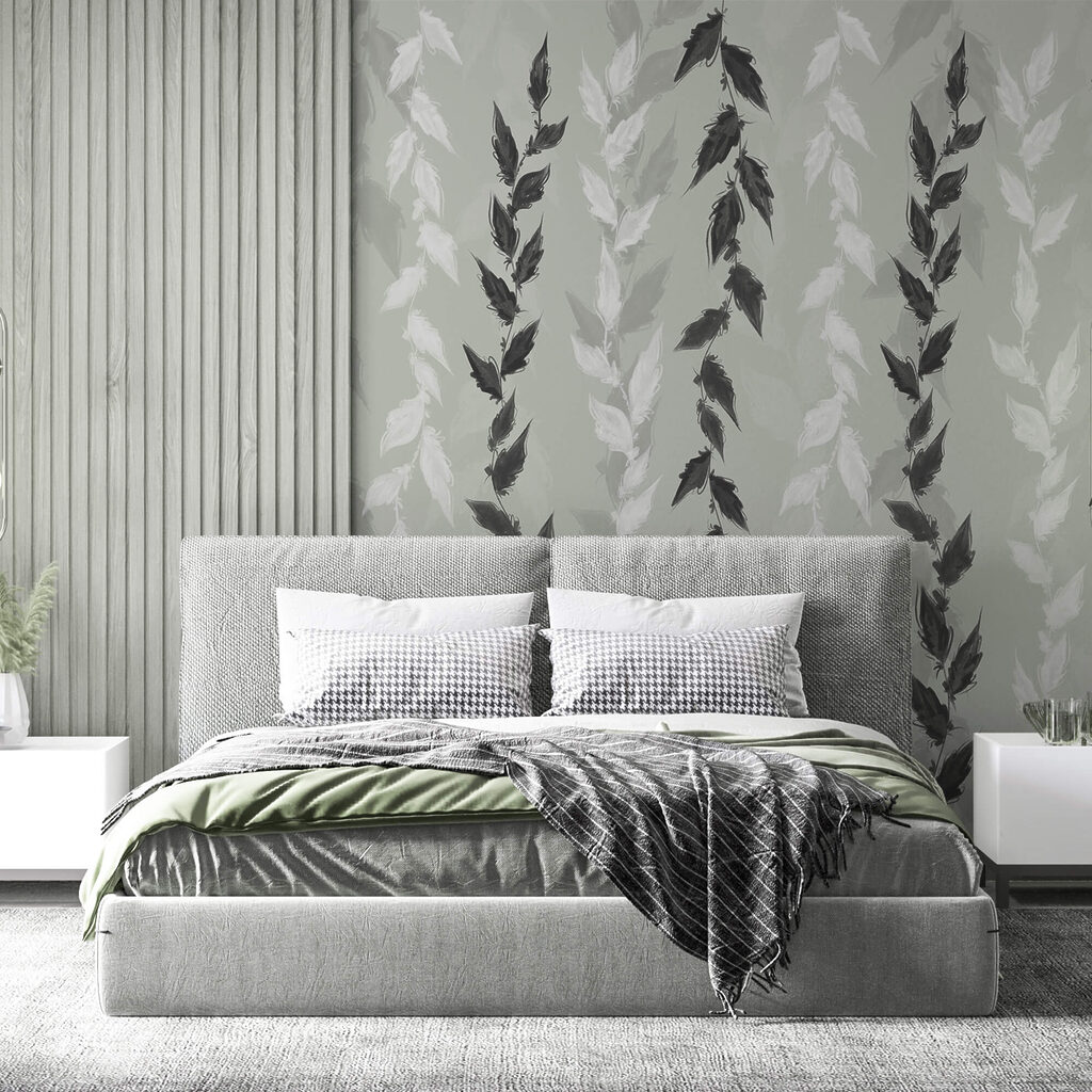 Černé a bílé listy na šedém pozadí