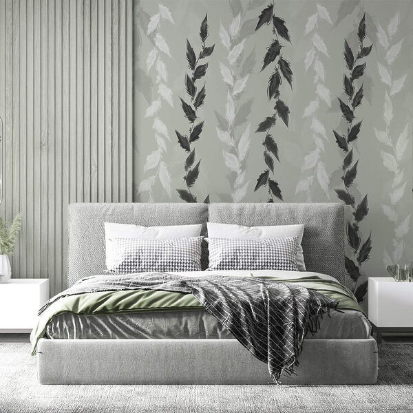 Černé a bílé listy na šedém pozadí