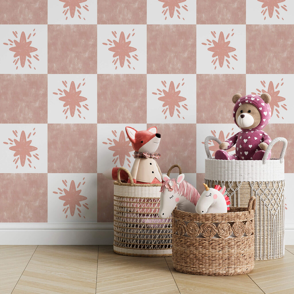 Vzor růžových čtverců s bílými čtverci