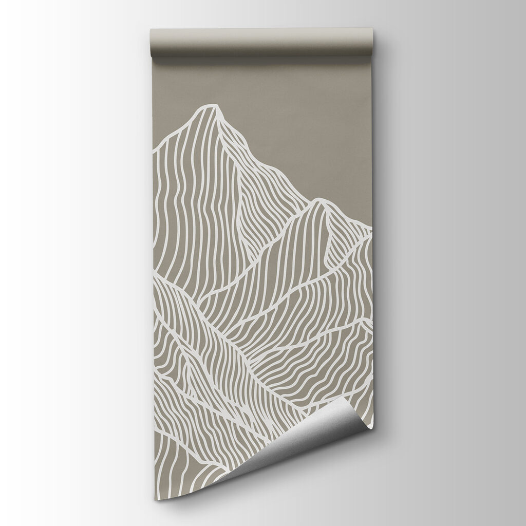 A white line art of mountains