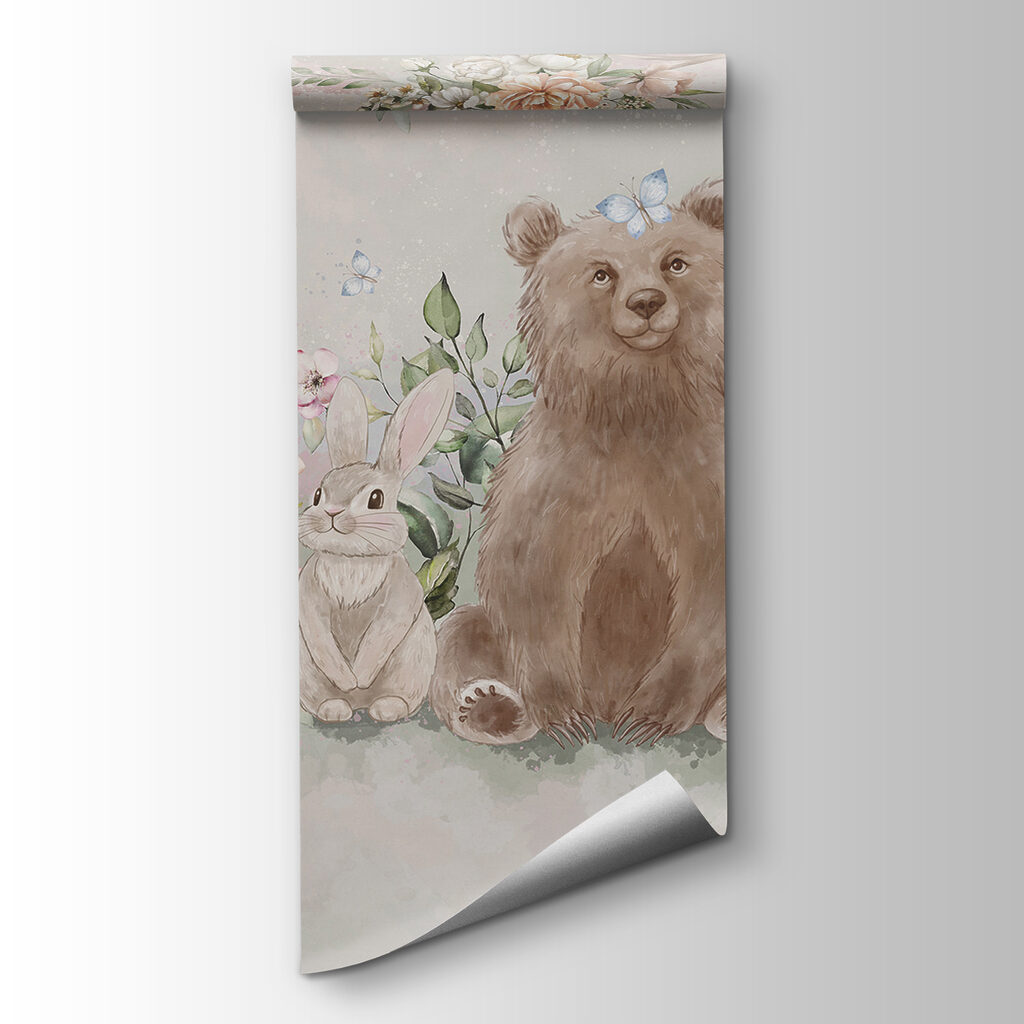 Bear and rabbit with flowers