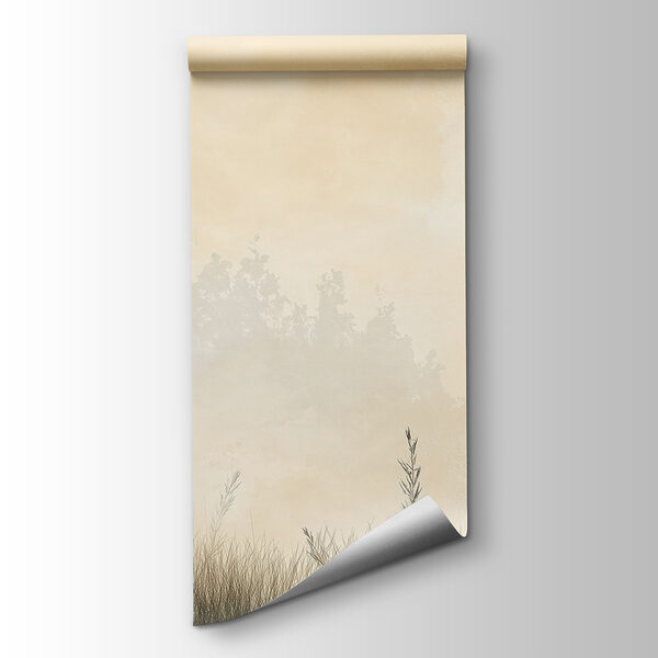 Foggy landscape with trees and grass