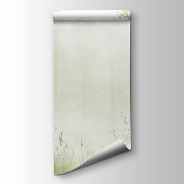 Foggy forest with trees and grass