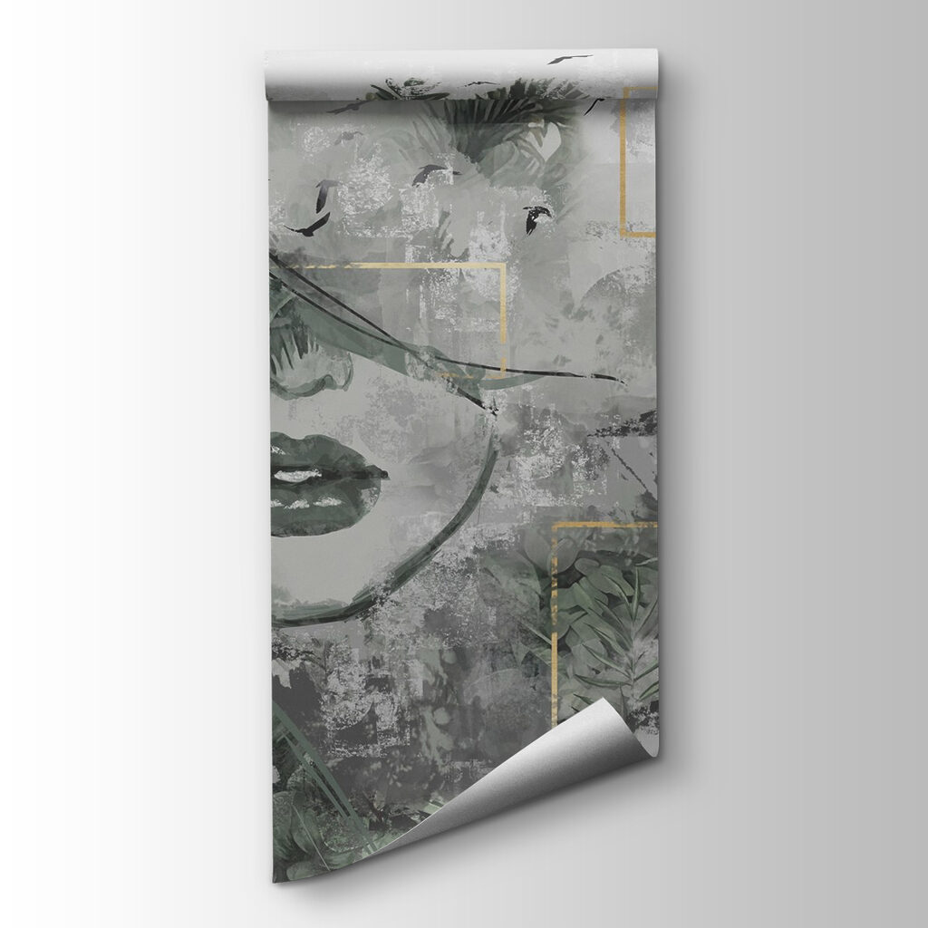 Painting of a woman's face and plants