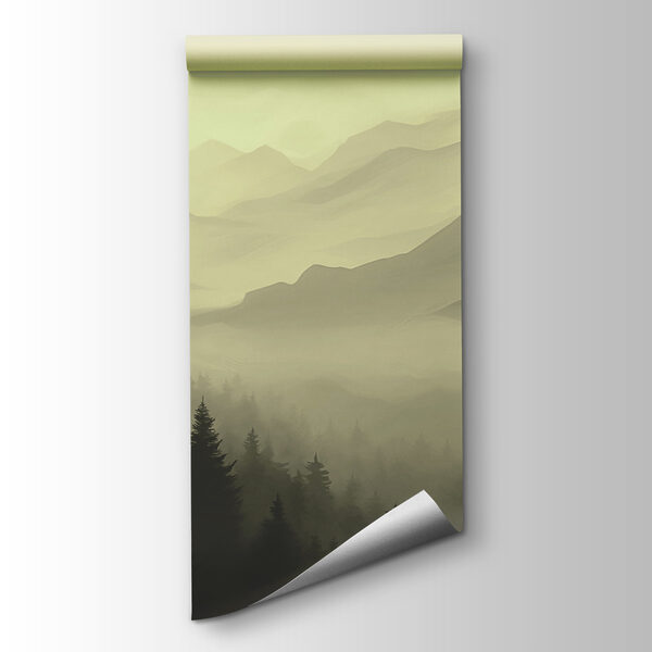 Foggy mountain landscape with trees