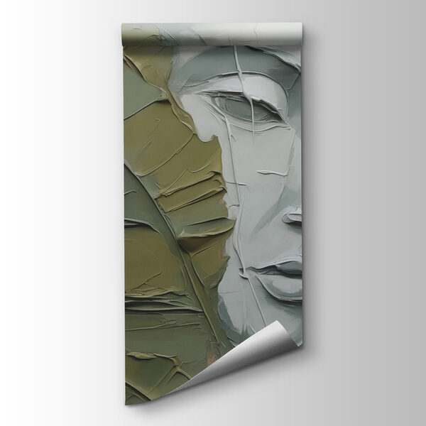 Painting of a face and a leaf