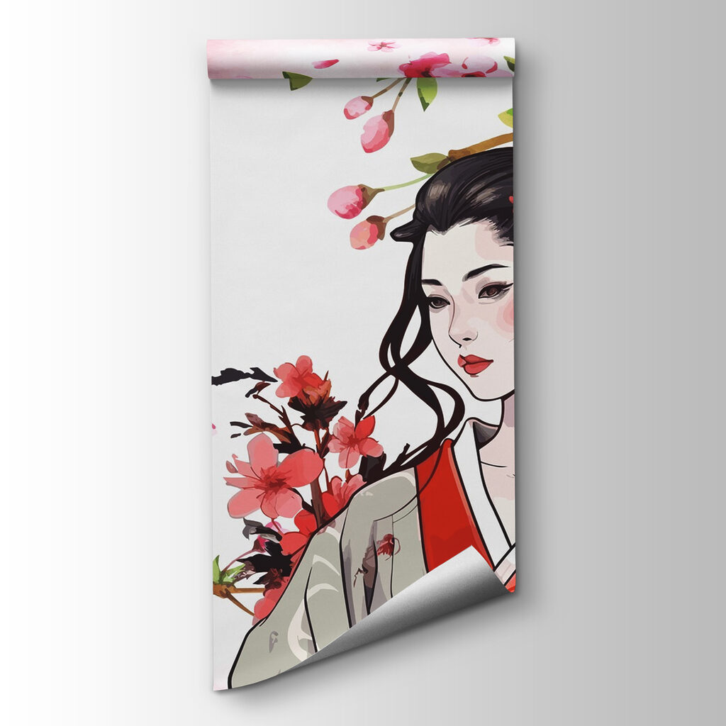 Woman in a kimono with flowers