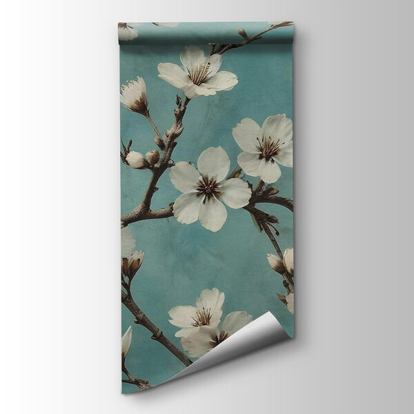 Blossoms dancing against a blue background