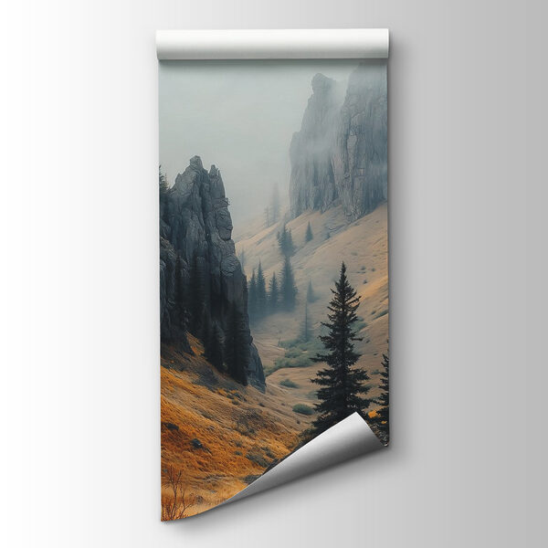 Rocky mountains with trees and fog Rocky mountains with trees and fog