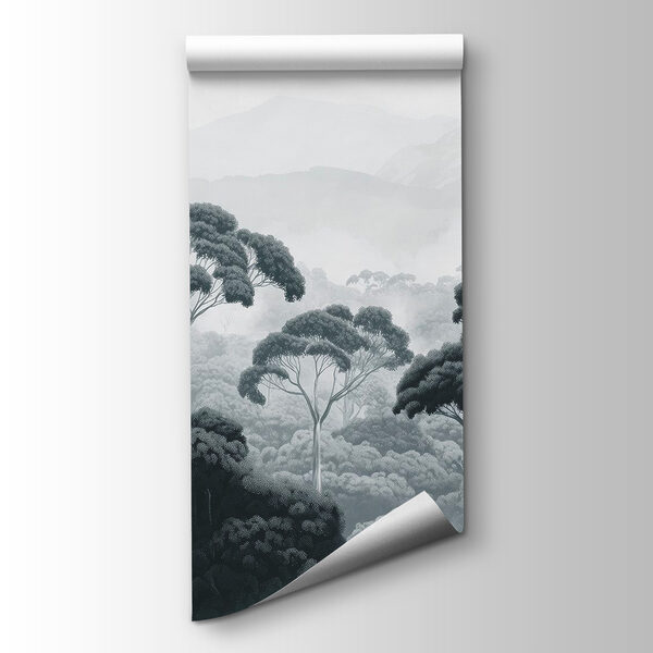 Forest with trees and mountains in the background