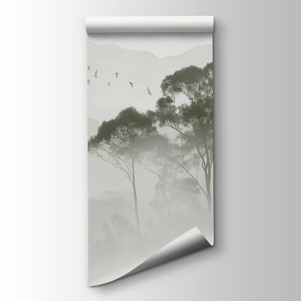 Birds flying over trees