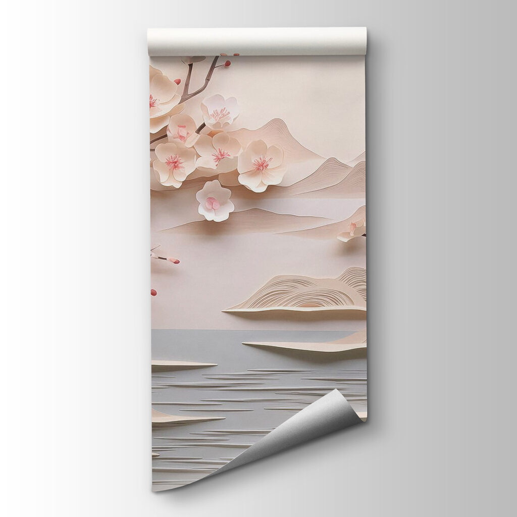 Paper cut out of a tree with flowers and water