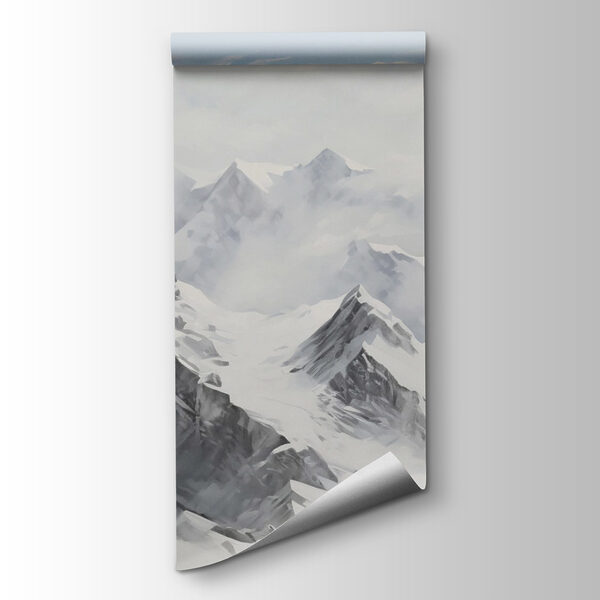 Snowy mountain range with clouds