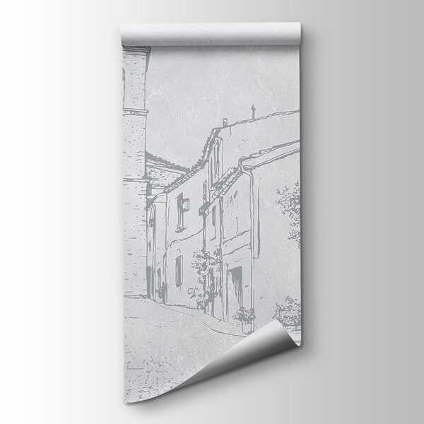 Drawing of a street with a bell tower Drawing of a street with a bell tower