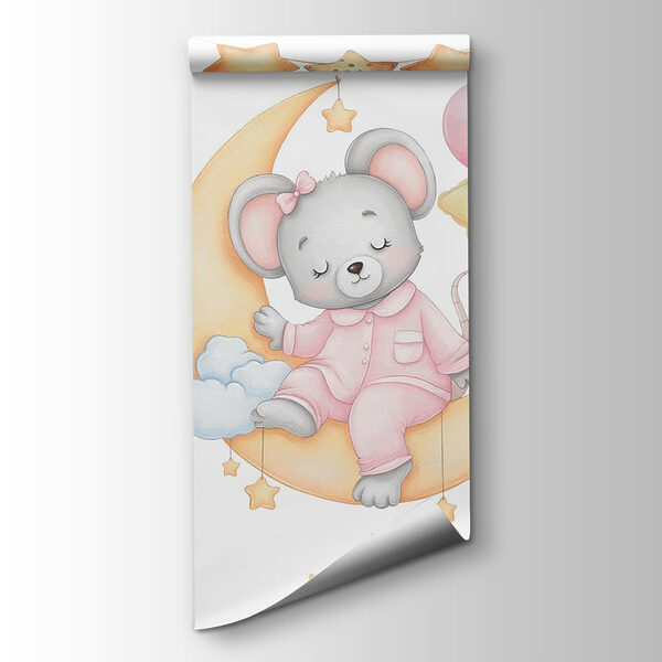 Mouse sitting on the moon with balloons Mouse sitting on the moon with balloons