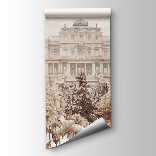 Large white building with flowers Large white building with flowers