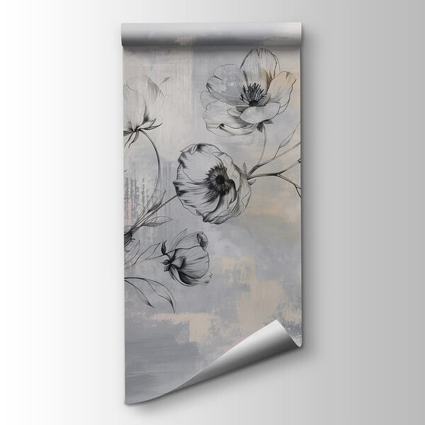 A drawing of flowers on a grey background A drawing of flowers on a grey background