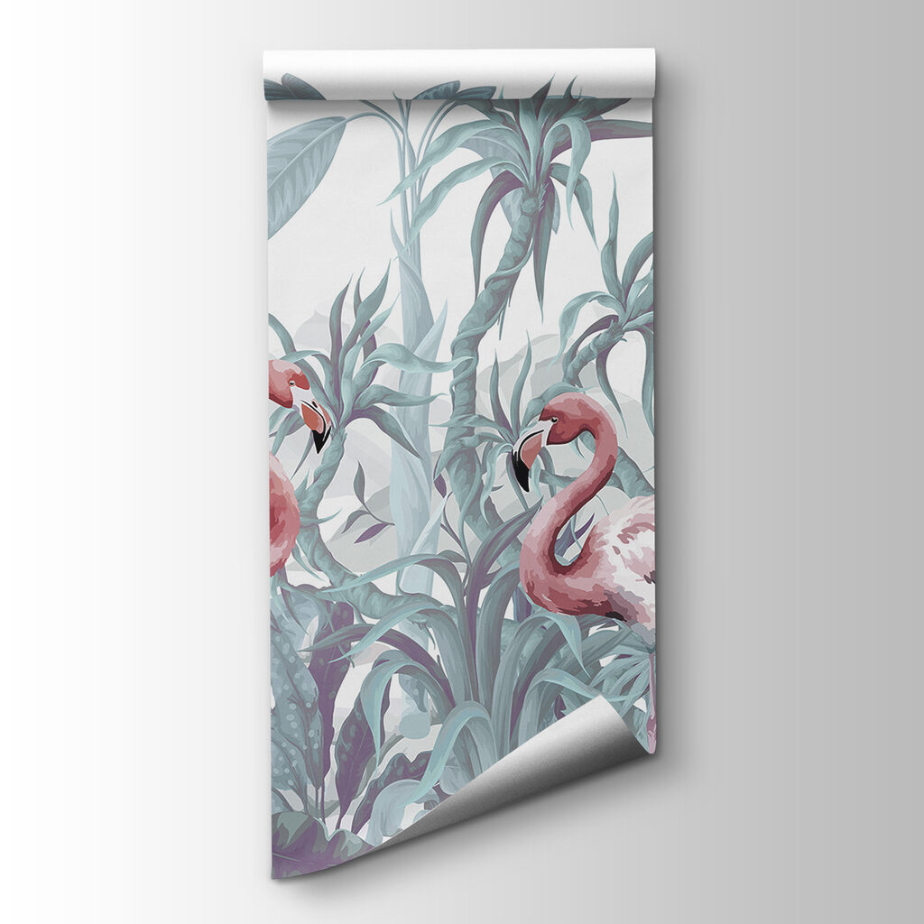 Group of flamingos in a jungle