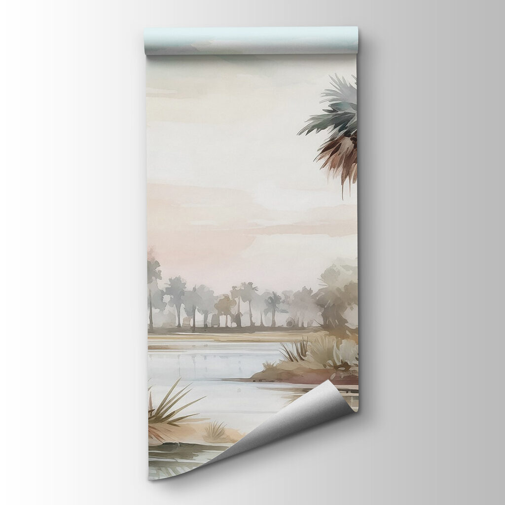 Water and palm trees by a river