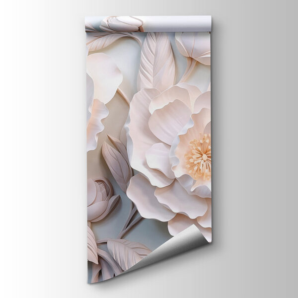 White flowers and leaves on a white surface